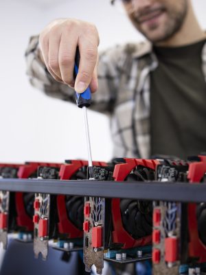 Changing graphic card in bitcoin mining rig.